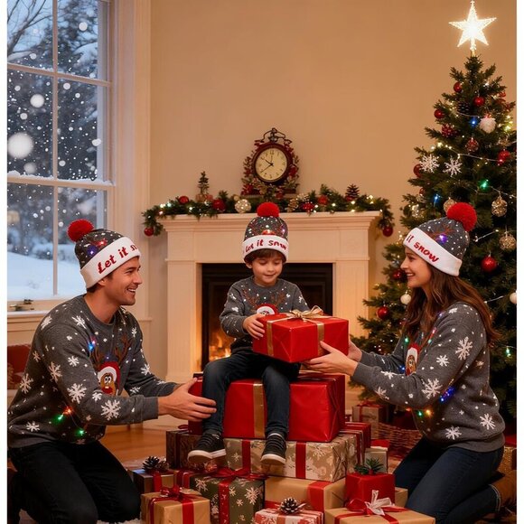 Unisex LED Knit Christmas Sweater Hat Beanie Party Holiday Gift